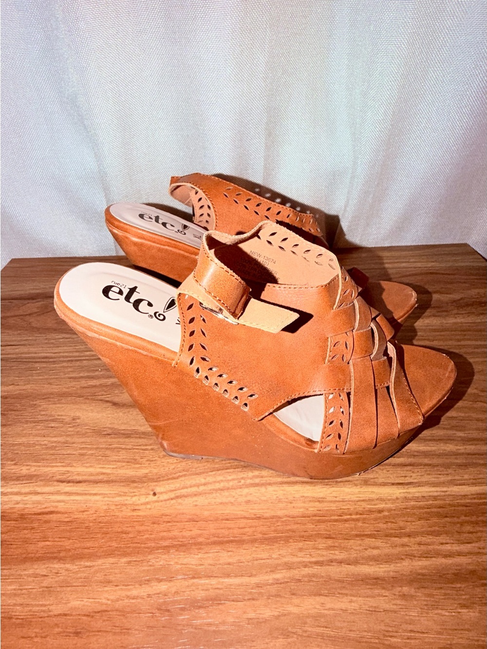 ETC Cognac Suede Wedge Sandals - Women's Peep Toe Wedges